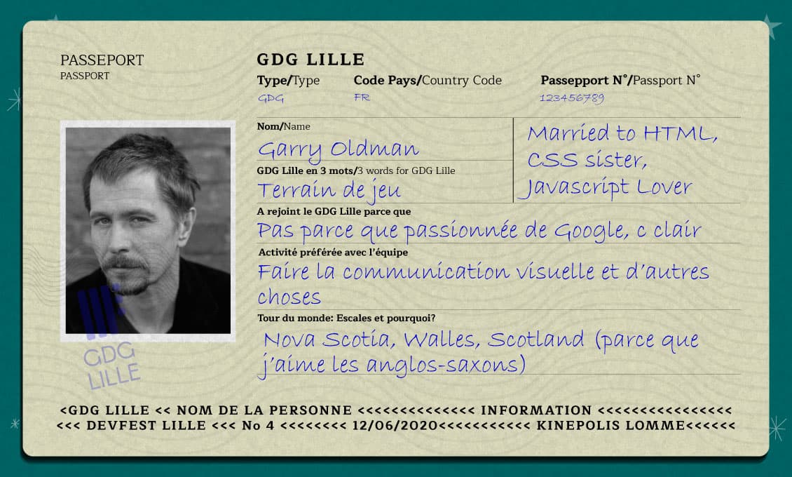 A passport-like sheet as example of data about one of the members